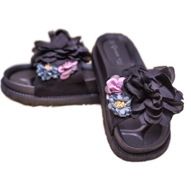 Queen Vivi Pantuflas de Ante con Flores negro 5