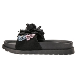 Queen Vivi Pantuflas de Ante con Flores negro 1