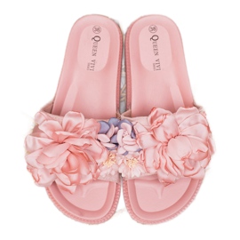Queen Vivi Pantuflas de Ante con Flores rosado 2
