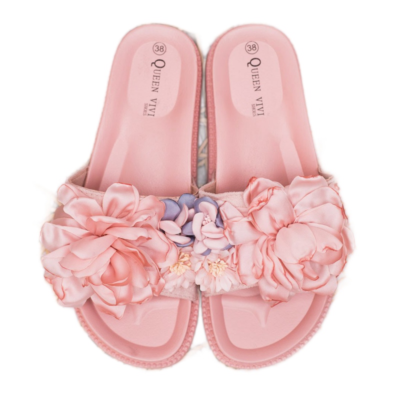 Queen Vivi Pantuflas de Ante con Flores rosa 2