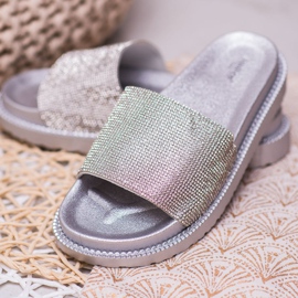 SHELOVET Pantuflas con Cristales gris 3