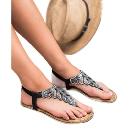 SHELOVET Sandalias Chanclas Con Cristales negro 2