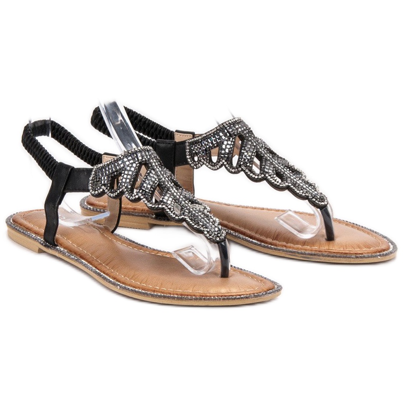 SHELOVET Sandalias Chanclas Con Cristales negro 1