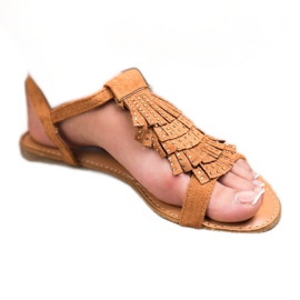 Mannika Sandalias camel con flecos marrón 2
