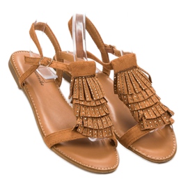 Mannika Sandalias camel con flecos marrón 3