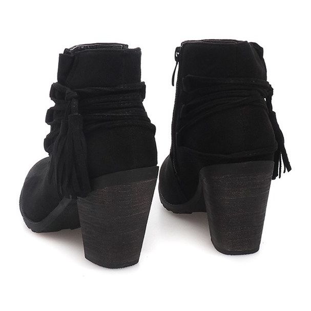 Botines de ante con flecos de barra 1631-1 Negro 1 Botines de ante con flecos de barra 1631-1 Negro 1