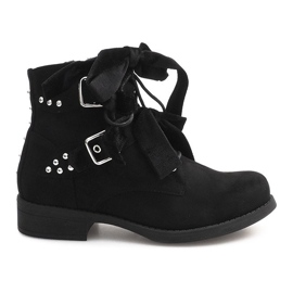 Botines Ante Con Lazos QQ660 Negro 1