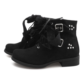 Botines Ante Con Lazos QQ660 Negro 3