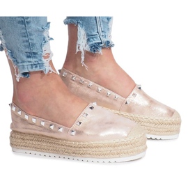 Alpargatas champán en la cuña Glam multicolor rosado 2