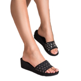 Primavera Pantuflas de cuña caladas negro 2
