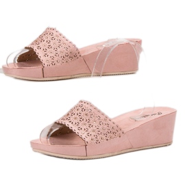 Primavera Pantuflas de cuña caladas rosado 1