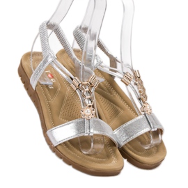 Top Shoes Sandalias plateadas decoradas gris 1