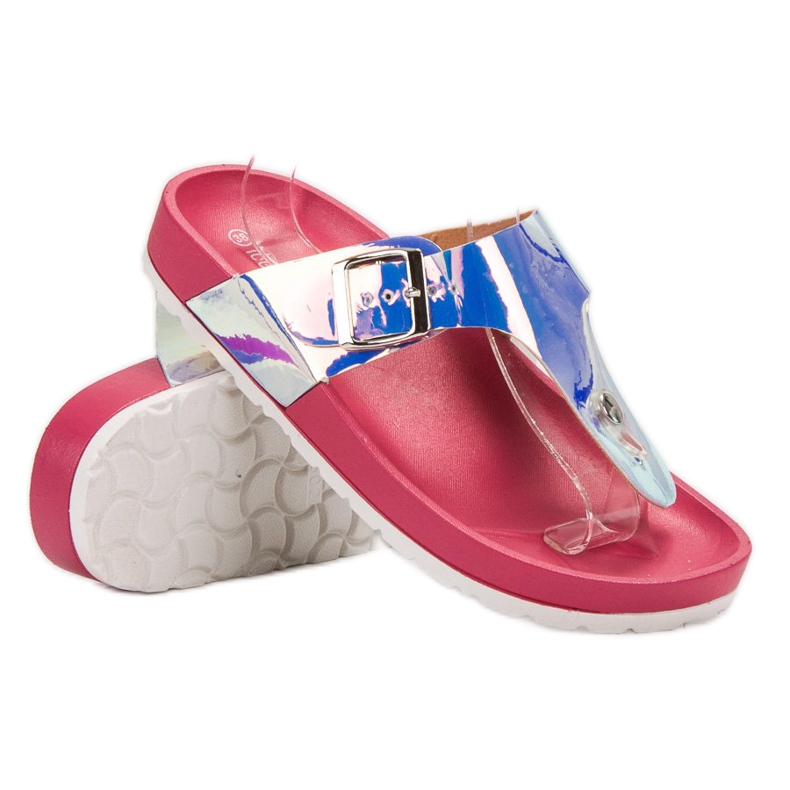 Ideal Shoes Chanclas con efecto holográfico rosado 1