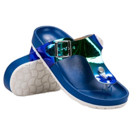 Ideal Shoes Chanclas con efecto holográfico azul 1