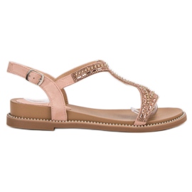 Bello Star Sandalias de ante con cristales rosa 1