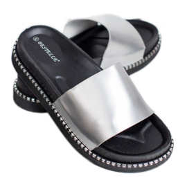 Bestelle Pantuflas plateadas para mujer gris 4