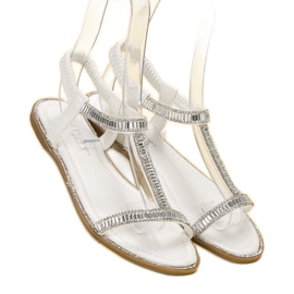 SHELOVET Sandalias planas con cristales blanco 3