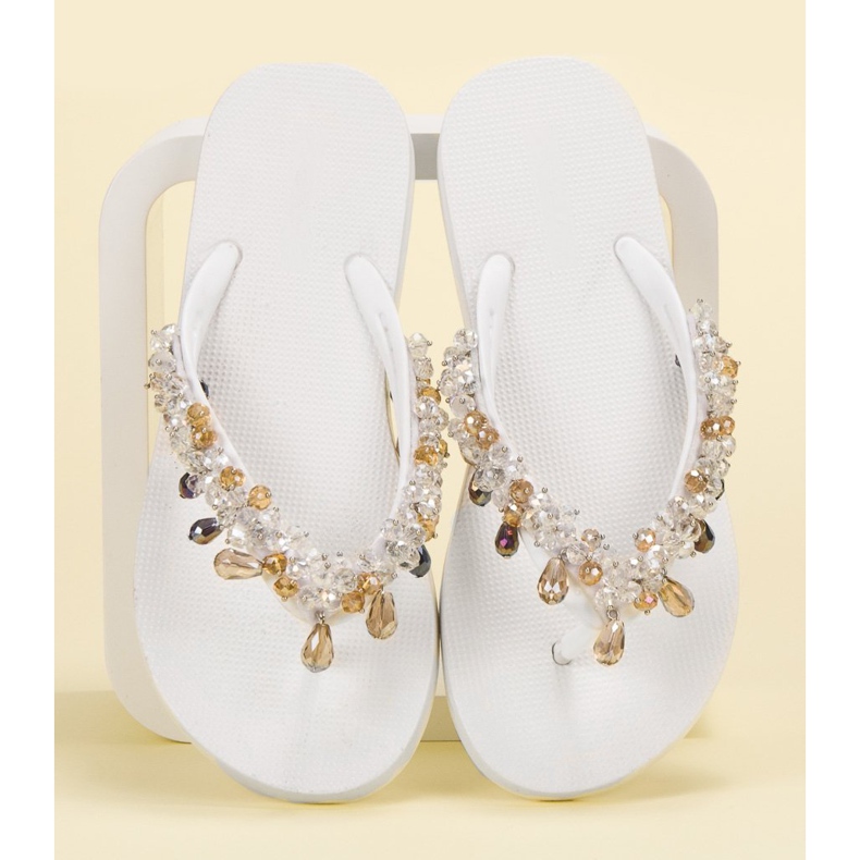 SHELOVET Chanclas de goma con adornos blanco 1