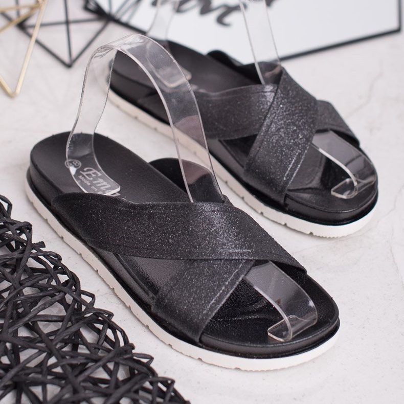 Emaks Pantuflas Negras Con Brillo negro 2 Emaks Pantuflas Negras Con Brillo negro 2