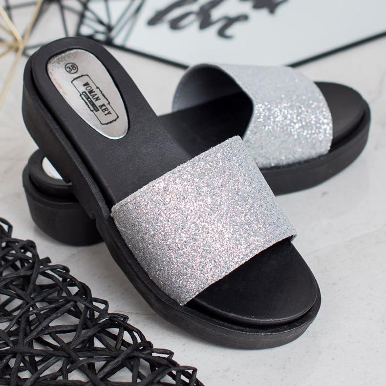 SHELOVET Zapatillas de cuña de goma gris 1