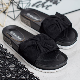 SHELOVET Pantuflas de ante con circonita cúbica negro 2