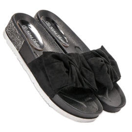 SHELOVET Pantuflas de ante con circonita cúbica negro 4
