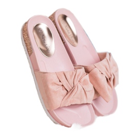SHELOVET Pantuflas de ante con circonita cúbica rosado 1