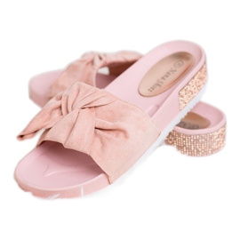 SHELOVET Pantuflas de ante con circonita cúbica rosado 3