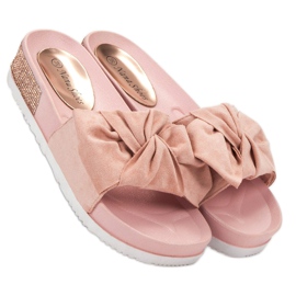 SHELOVET Pantuflas de ante con circonita cúbica rosado 2