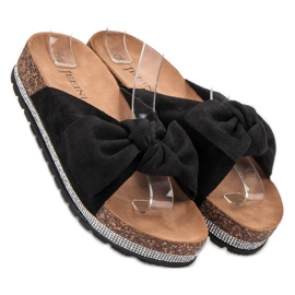 SHELOVET Pantuflas de Ante con Cristales negro 2