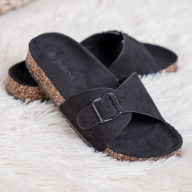 SHELOVET Pantuflas de ante con hebilla negro 1 SHELOVET Pantuflas de ante con hebilla negro 1