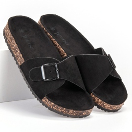 SHELOVET Pantuflas de ante con hebilla negro 3
