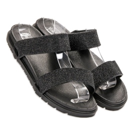 SHELOVET Zapatillas de goma con purpurina negro 3