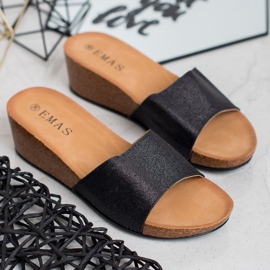 SHELOVET Pantuflas de cuña con purpurina negro 1
