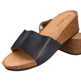 SHELOVET Pantuflas de cuña con purpurina negro 4