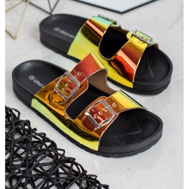Ideal Shoes Pantuflas con hebilla Holo amarillo 1