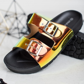 Ideal Shoes Pantuflas con hebilla Holo amarillo 2 Ideal Shoes Pantuflas con hebilla Holo amarillo 2