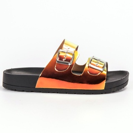 Ideal Shoes Pantuflas con hebilla Holo amarillo 4