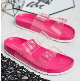 Ideal Shoes Pantuflas transparentes con hebilla rosado 3