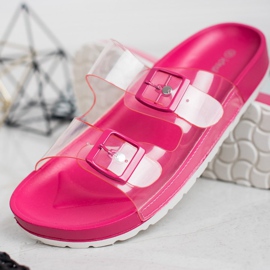 Ideal Shoes Pantuflas transparentes con hebilla rosado 2