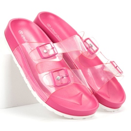 Ideal Shoes Pantuflas transparentes con hebilla rosado 1
