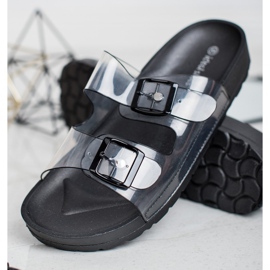 Ideal Shoes Pantuflas transparentes con hebilla negro 1 Ideal Shoes Pantuflas transparentes con hebilla negro 1