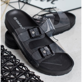 Ideal Shoes Pantuflas transparentes con hebilla negro 3
