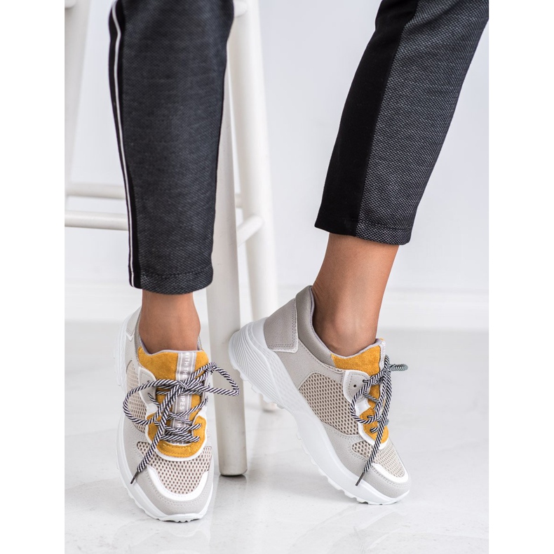 SHELOVET Zapatillas de moda gris amarillo 1