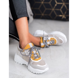 SHELOVET Zapatillas de moda gris amarillo 3