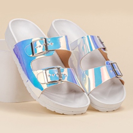 Ideal Shoes Pantuflas con hebilla Holo gris 5