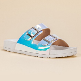 Ideal Shoes Pantuflas con hebilla Holo gris 4