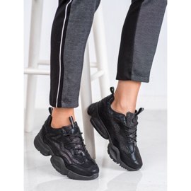 SHELOVET Zapatillas con purpurina negro 4