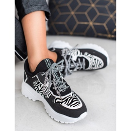 SHELOVET Zapatillas de moda con estampado de cebra blanco negro 1