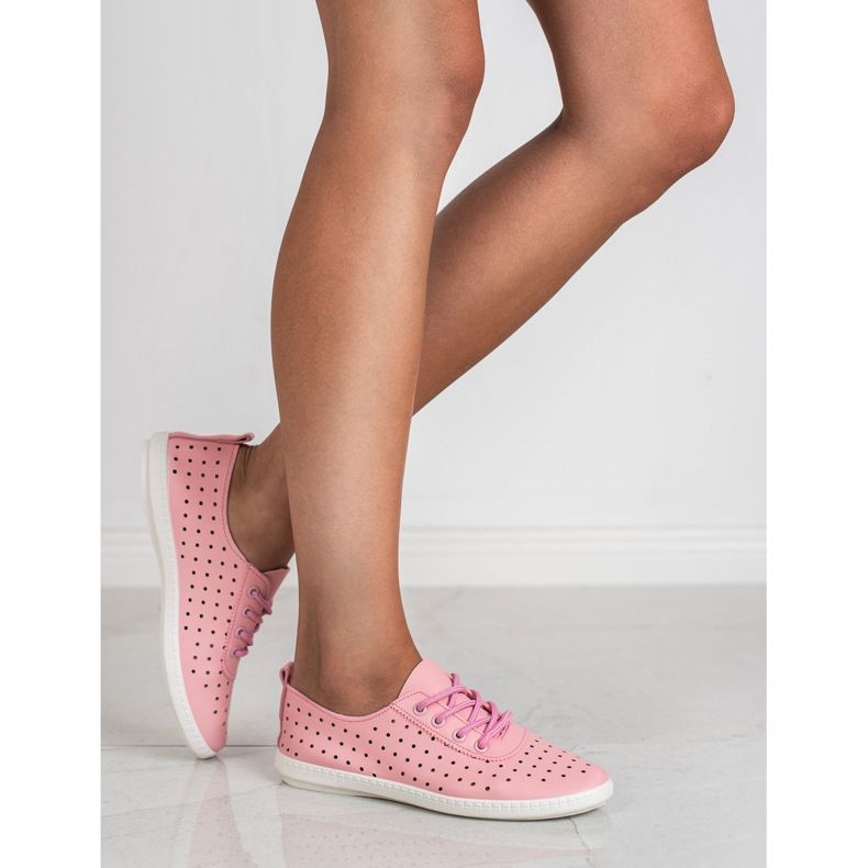 SHELOVET Zapatos deportivos calados para mujer rosa 1